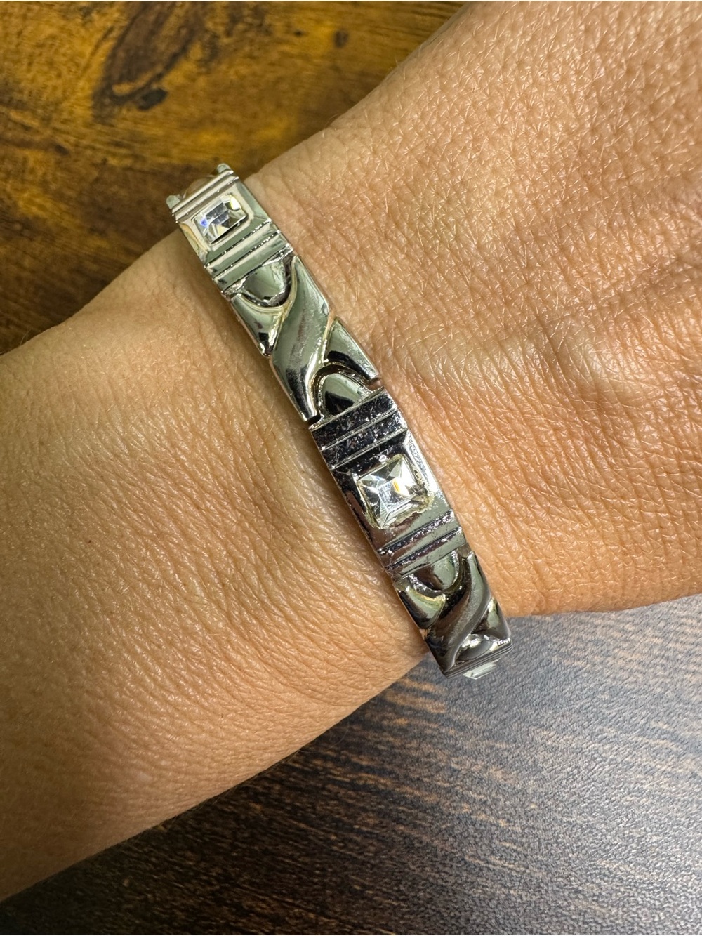 Vintage Silver-Tone Bracelet with Clear Crystal Accents